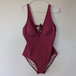 Kona Sol Tie Front Pink One Piece Swimsuit Size L Large